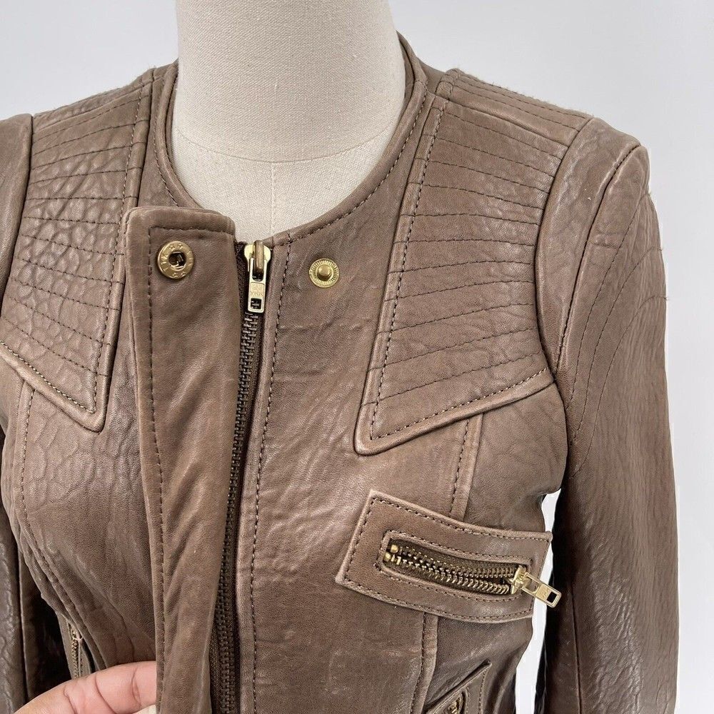 Hoss Intropia Designer LAMB LEATHER brown biker jacket EU 36 bomber - Picture 4 of 10